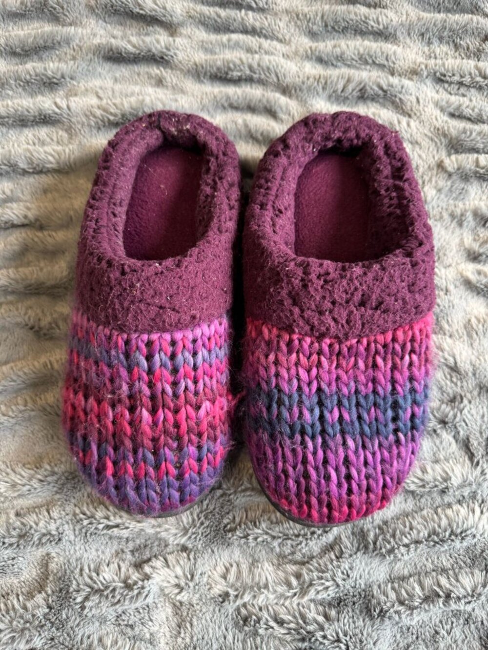 Dearfoams Women's Faux Fur Mule Clogs Pink Purple Closed Toe Slipper 7-8 Comfort